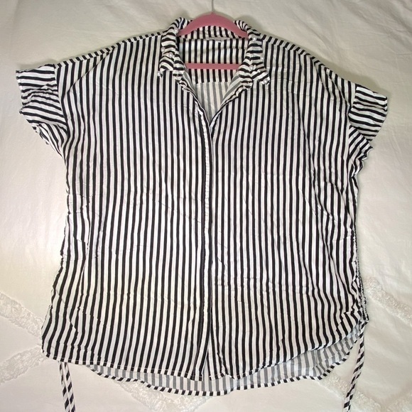 Dr2 Black and White Striped Button Down Blouse - Picture 1 of 7